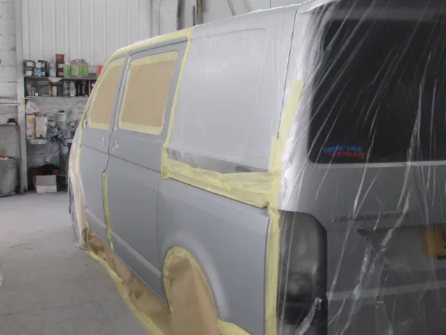 Commercial van prepared for respray and refinishing